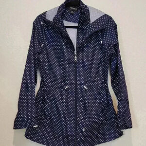 Jones New York Windbreaker Jacket Navy/White Polka Mini Dot Print Size S.